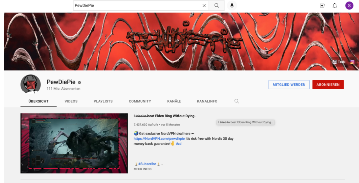 110 Mio. Abonnenten hat der Schwede Felix Kjellberg, besser bekannt als PewDiePi ...