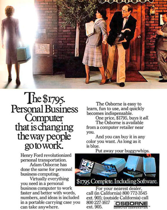 Laptop dino: In 1971, the Osborne 1 weighing eleven kilograms (24 lbs.) marked t ...